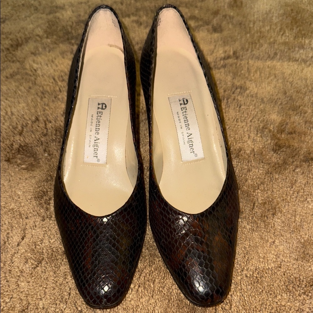 Etienne Aigner All Leather Snakeskin Heels